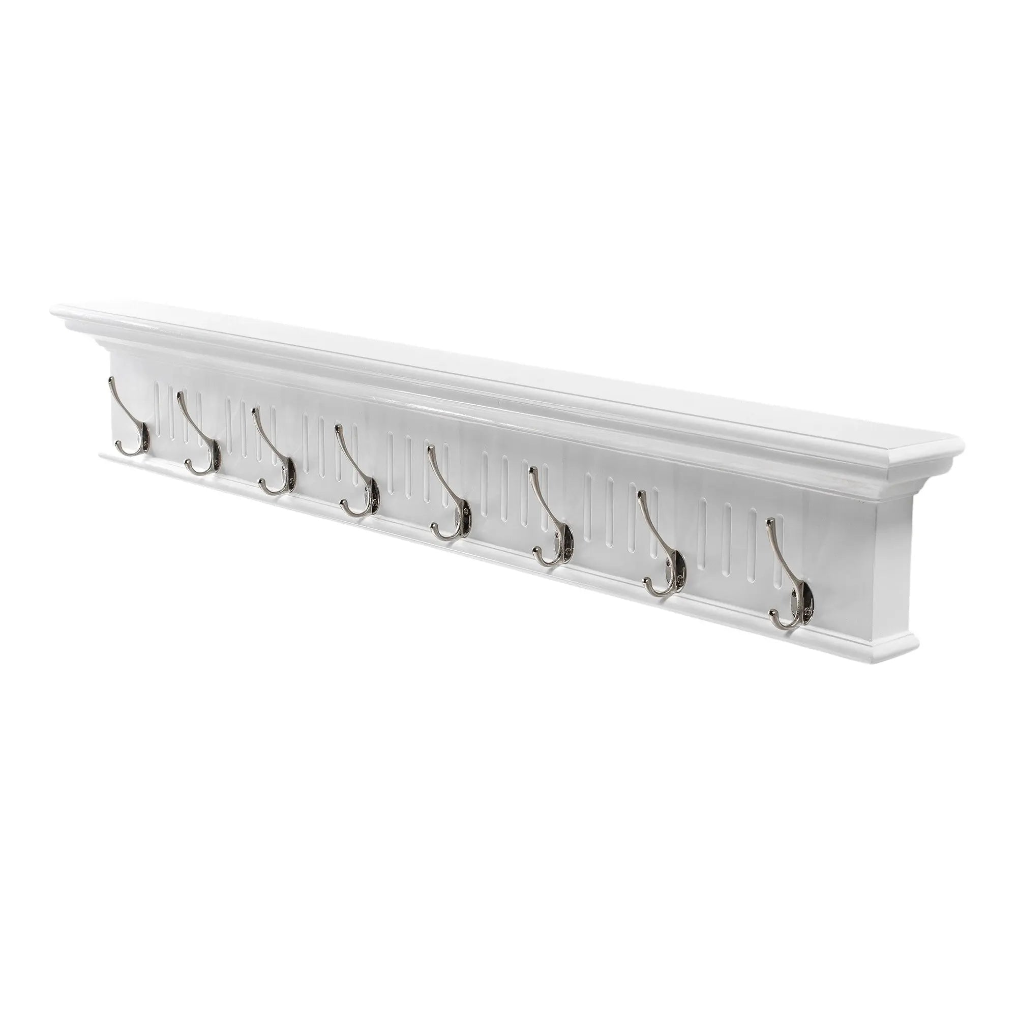 Eight Hook 51" White Solid Wood Wall Mount Coat Rack Homeroots Organization