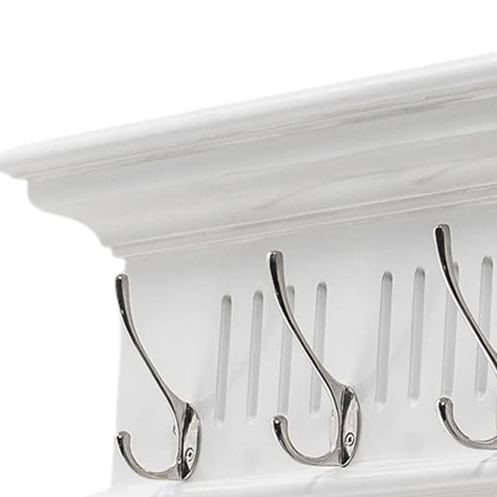 Eight Hook 51" White Solid Wood Wall Mount Coat Rack Homeroots Organization