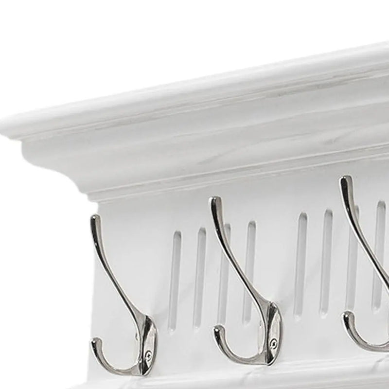 Eight Hook 51" White Solid Wood Wall Mount Coat Rack Homeroots Organization