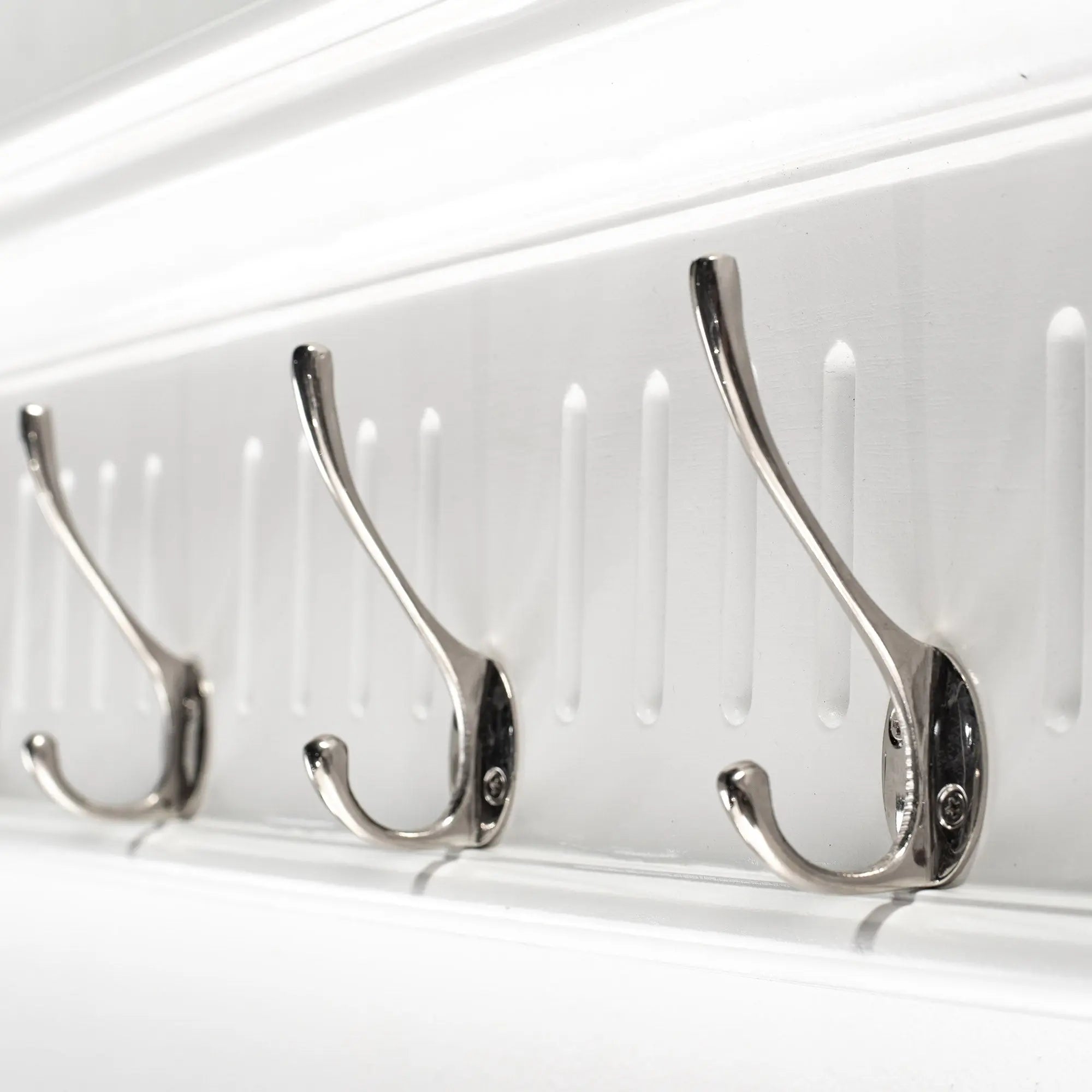 Eight Hook 51" White Solid Wood Wall Mount Coat Rack Homeroots Organization
