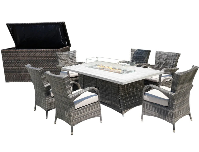 Eight Piece Gray Wicker Multiple Chairs Seating Group With Fire Pit And Table Homeroots Outdoor
