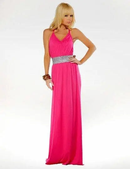 Elastic Waist Maxi Dress With Back Zipper Fuchsia SurelyMine