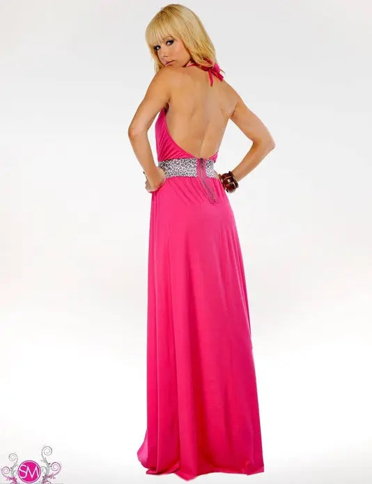 Elastic Waist Maxi Dress With Back Zipper Fuchsia SurelyMine
