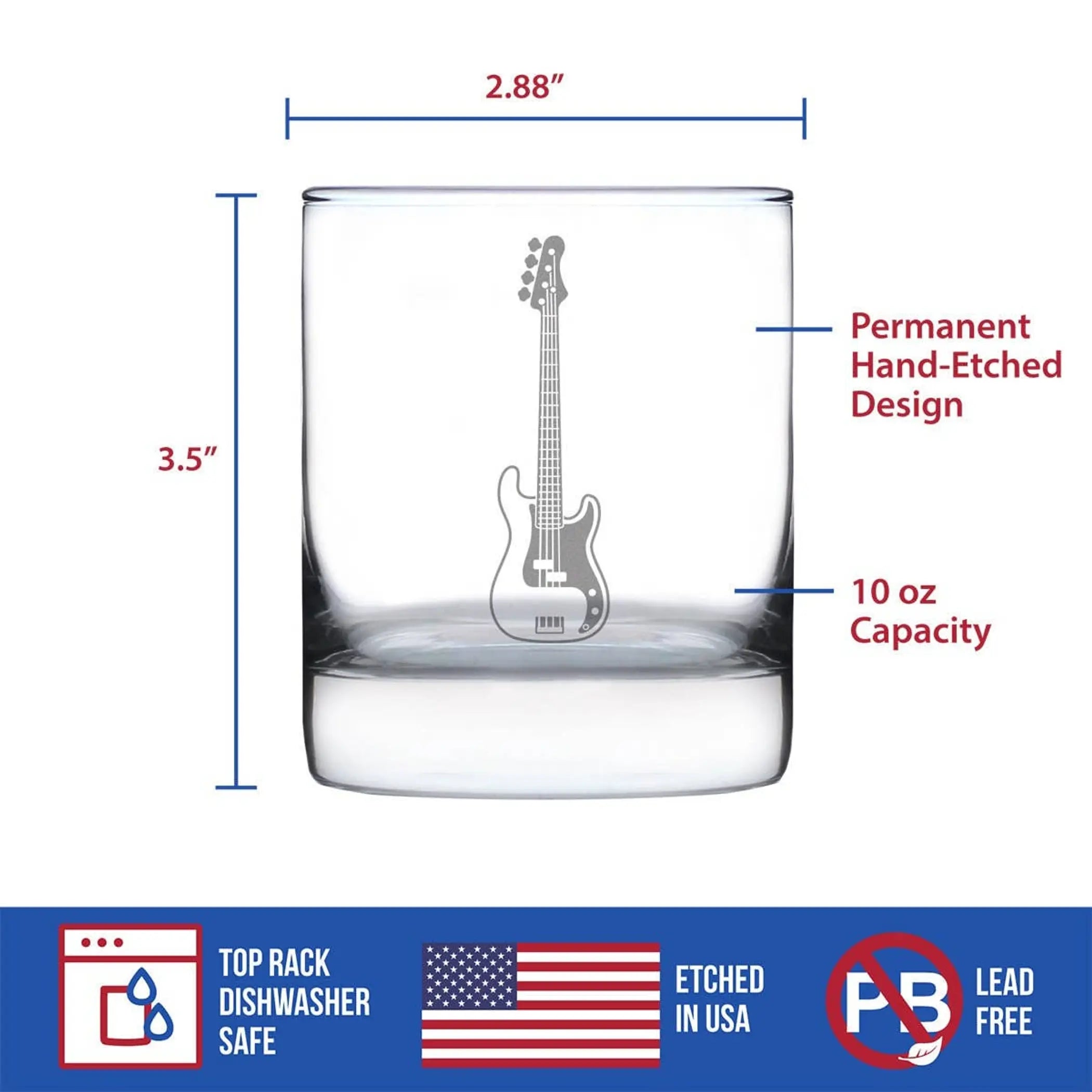 Electric Bass Guitar Whiskey Rocks Glass - Musician Gifts Bevvee