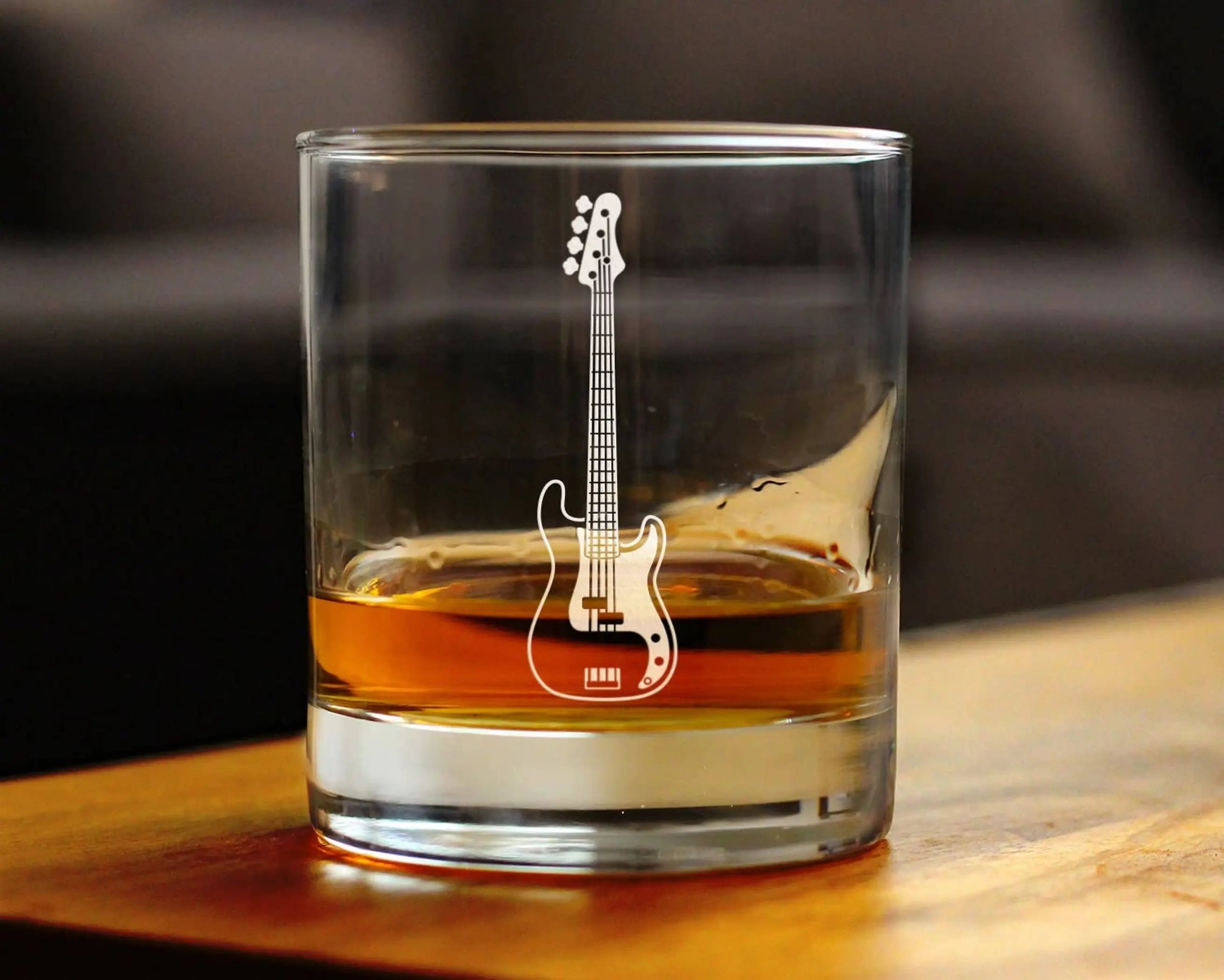 Electric Bass Guitar Whiskey Rocks Glass - Musician Gifts Bevvee