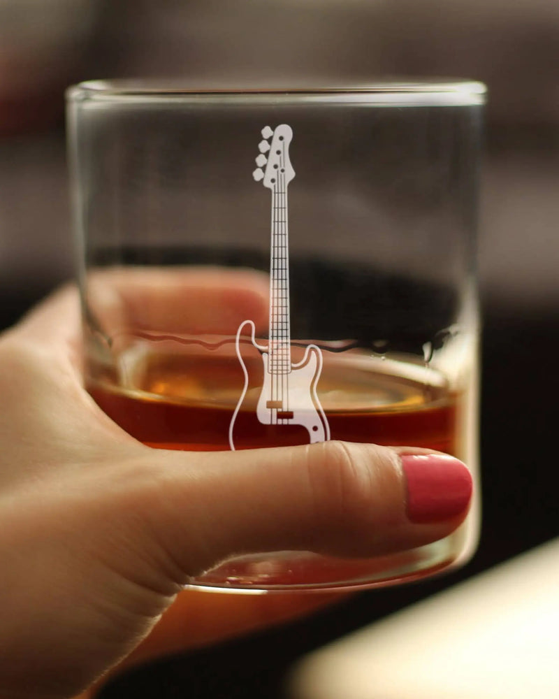 Electric Bass Guitar Whiskey Rocks Glass - Musician Gifts Bevvee