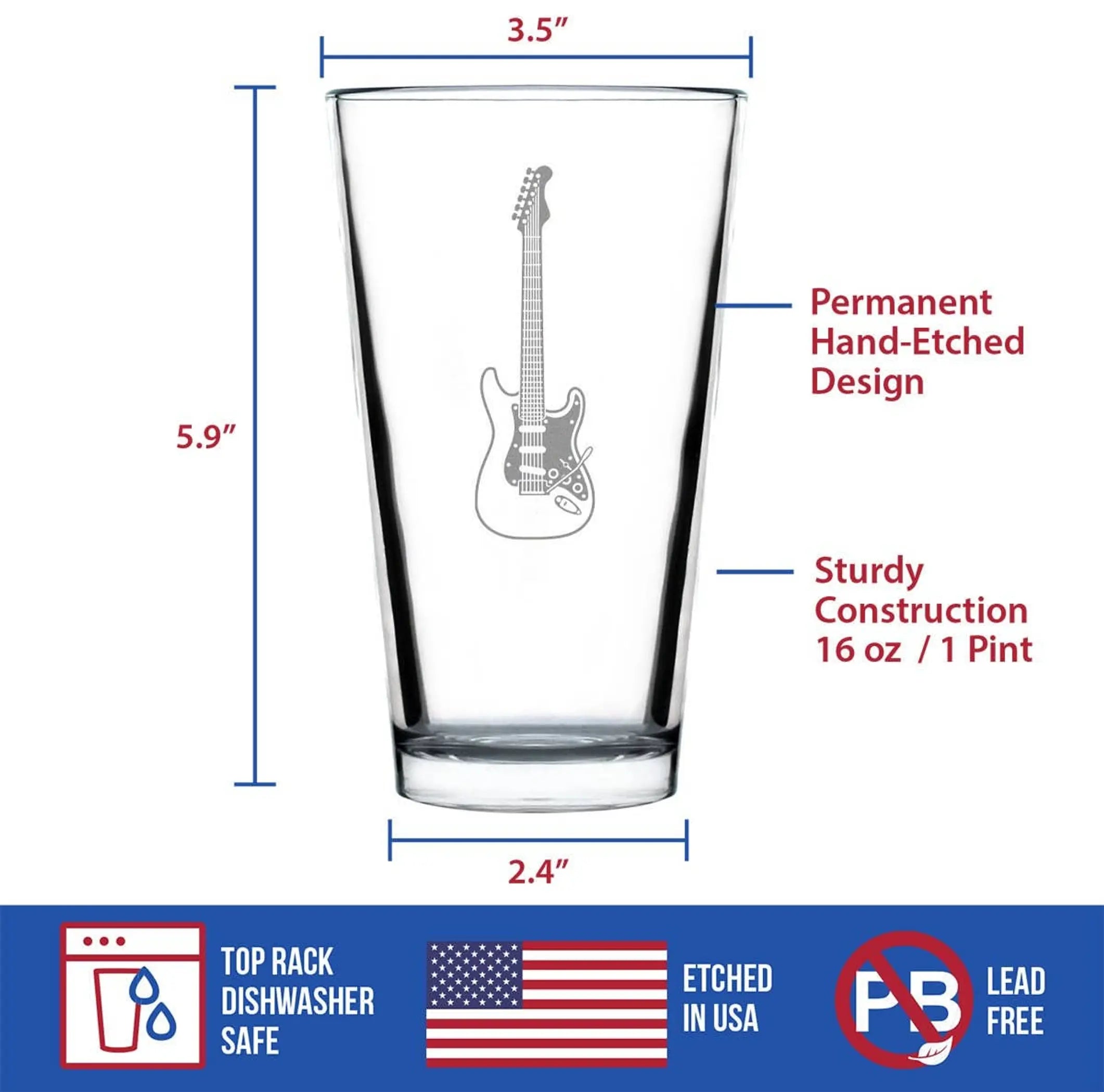Electric Guitar Pint Glass for Beer - Musician Gifts Bevvee