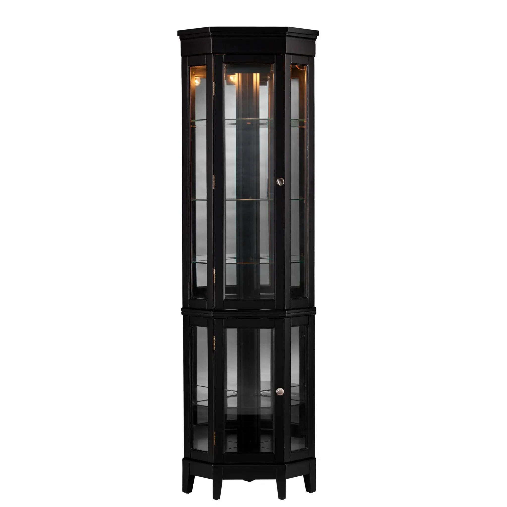 Elegant Black Lighted Curio Cabinet Homeroots Kitchen & Dining