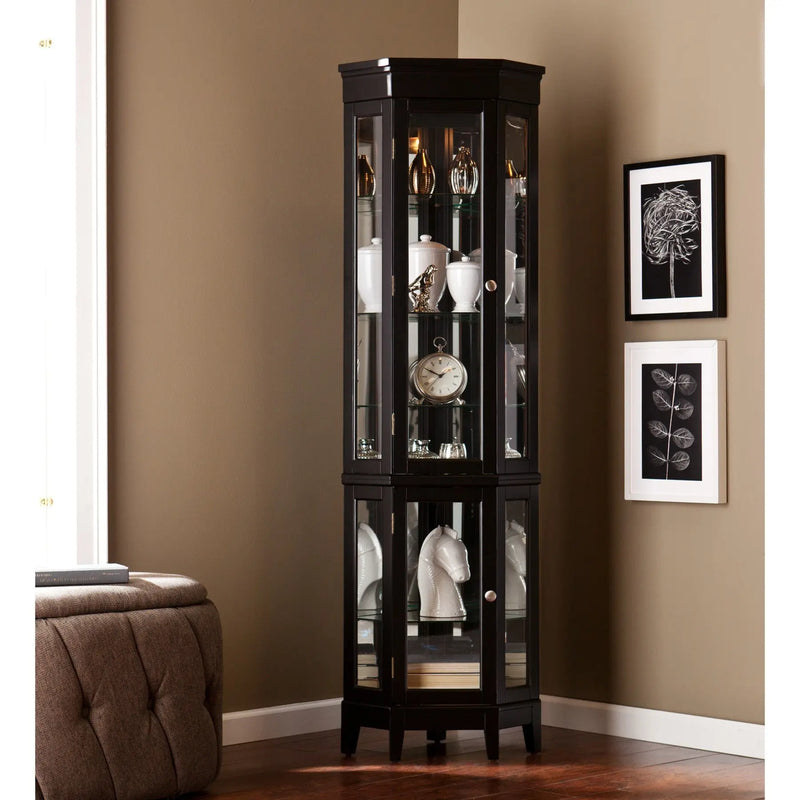 Elegant Black Lighted Curio Cabinet Homeroots Kitchen & Dining
