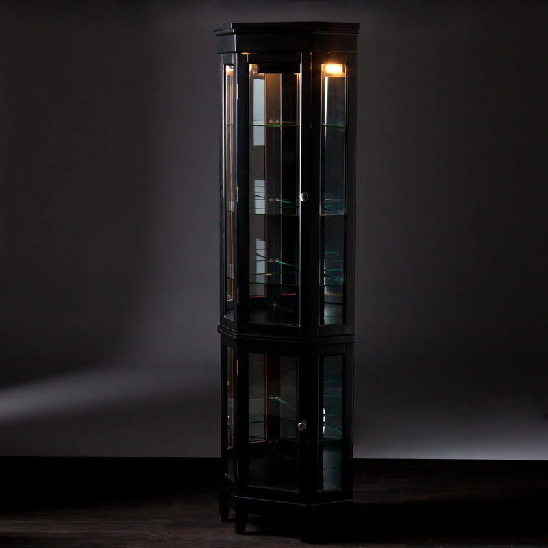 Elegant Black Lighted Curio Cabinet Homeroots Kitchen & Dining