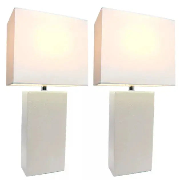 Elegant Designs Modern Leather Table Lamps with White Fabric Shades (Set of 2) All The Rages, Inc.
