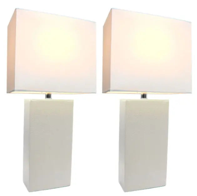 Elegant Designs Modern Leather Table Lamps with White Fabric Shades (Set of 2) All The Rages, Inc.