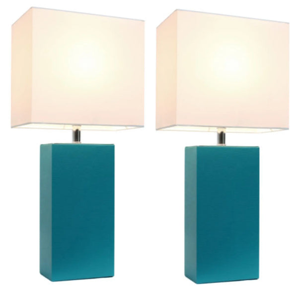 Elegant Designs Modern Leather Table Lamps with White Fabric Shades (Set of 2) All The Rages, Inc.