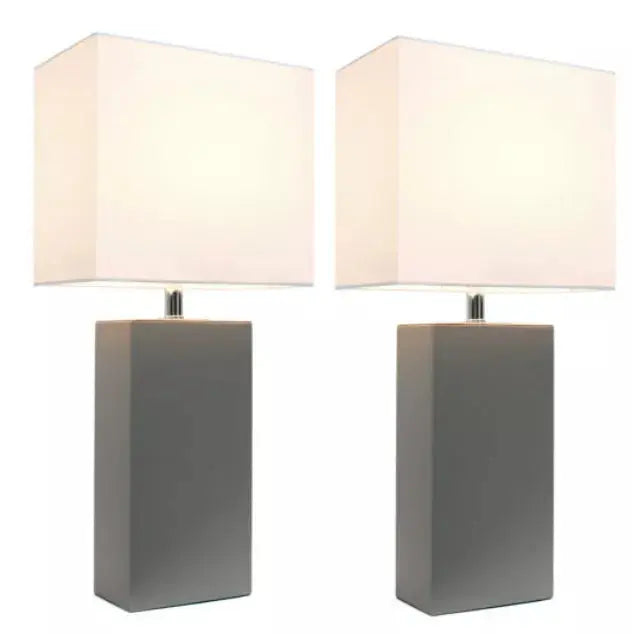 Elegant Designs Modern Leather Table Lamps with White Fabric Shades (Set of 2) All The Rages, Inc.