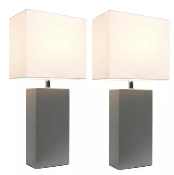 Elegant Designs Modern Leather Table Lamps with White Fabric Shades (Set of 2) All The Rages, Inc.