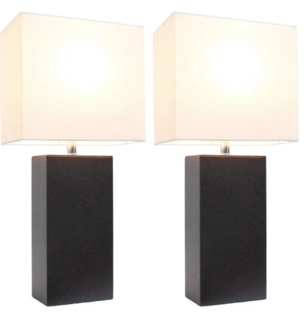 Elegant Designs Modern Leather Table Lamps with White Fabric Shades (Set of 2) All The Rages, Inc.
