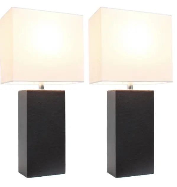 Elegant Designs Modern Leather Table Lamps with White Fabric Shades (Set of 2) All The Rages, Inc.