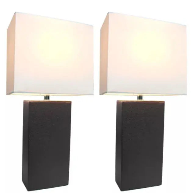 Elegant Designs Modern Leather Table Lamps with White Fabric Shades (Set of 2) All The Rages, Inc.