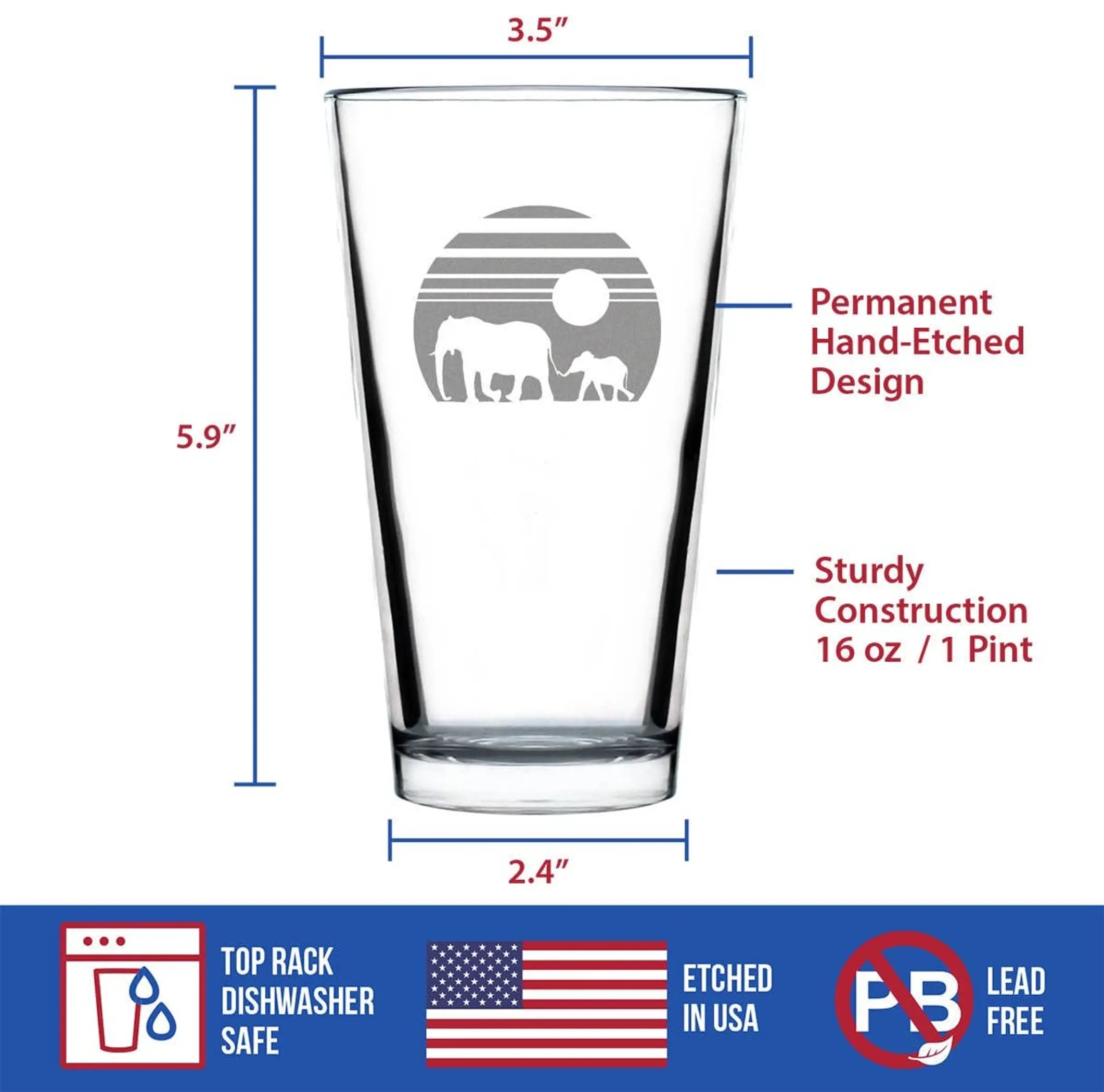 Elephant Sunset Pint Glass for Beer - African Animal Gifts Bevvee
