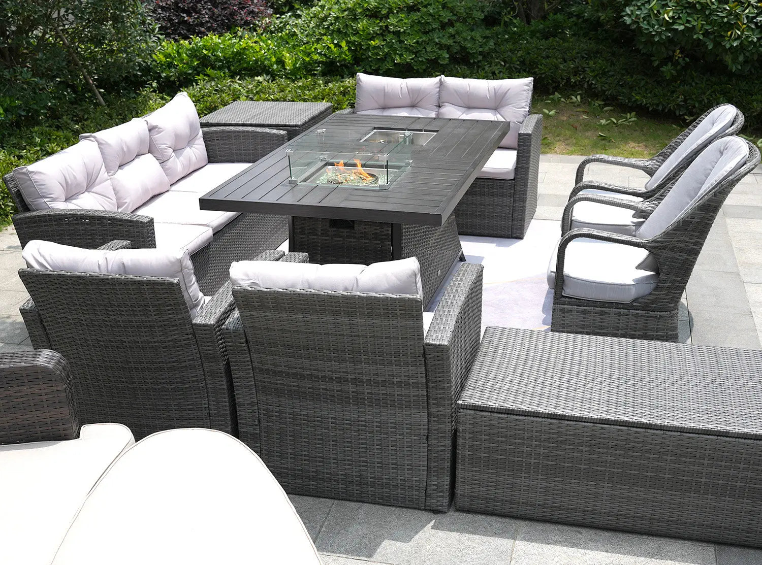 Eleven Piece Gray Wicker Multiple Chairs Seating Group With Fire Pit And Table Homeroots Outdoor