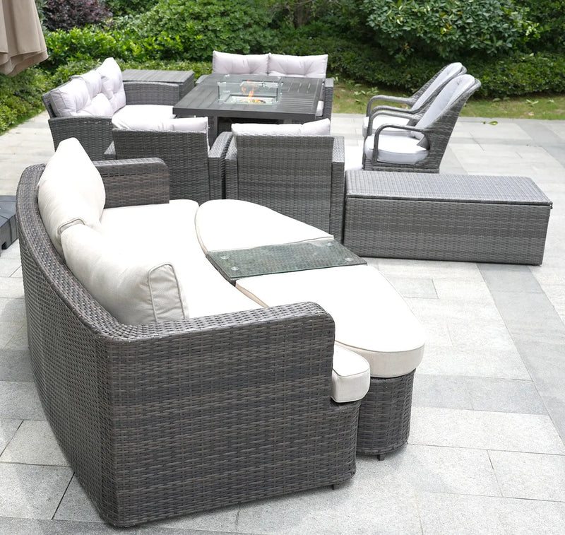 Eleven Piece Gray Wicker Multiple Chairs Seating Group With Fire Pit And Table Homeroots Outdoor