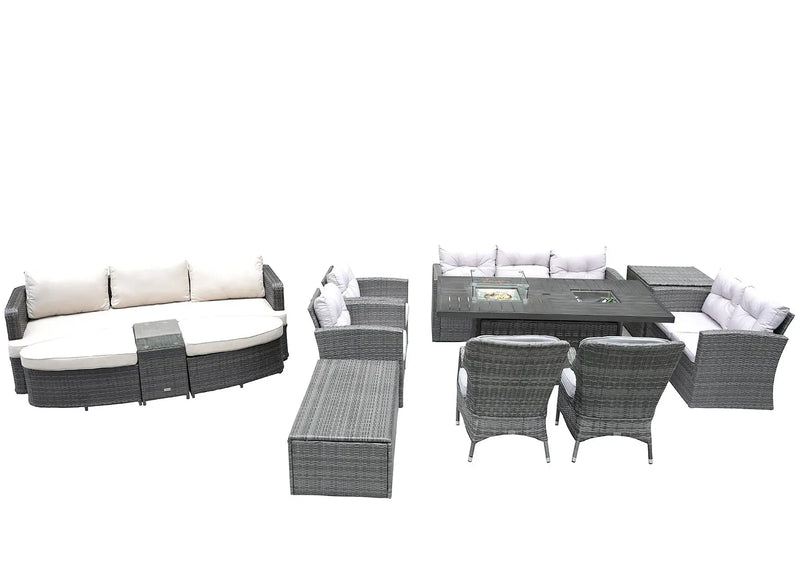 Eleven Piece Gray Wicker Multiple Chairs Seating Group With Fire Pit And Table Homeroots Outdoor