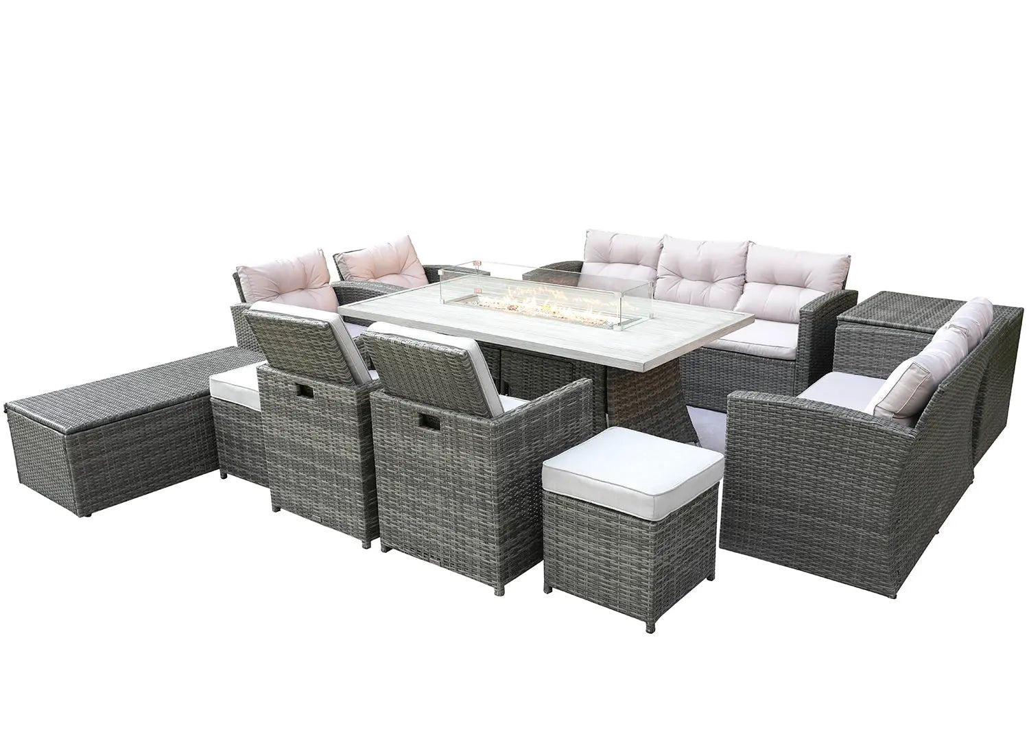 Eleven Piece Gray Wicker Multiple Chairs Seating Group With Fire Pit And Table Homeroots Outdoor