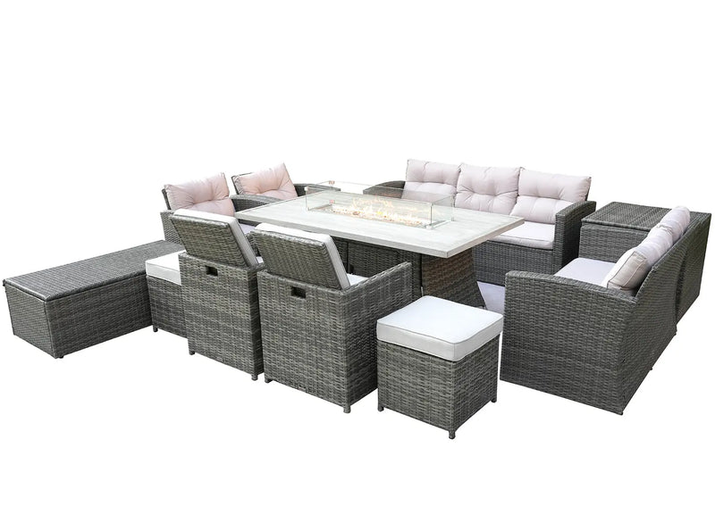 Eleven Piece Gray Wicker Multiple Chairs Seating Group With Fire Pit And Table Homeroots Outdoor