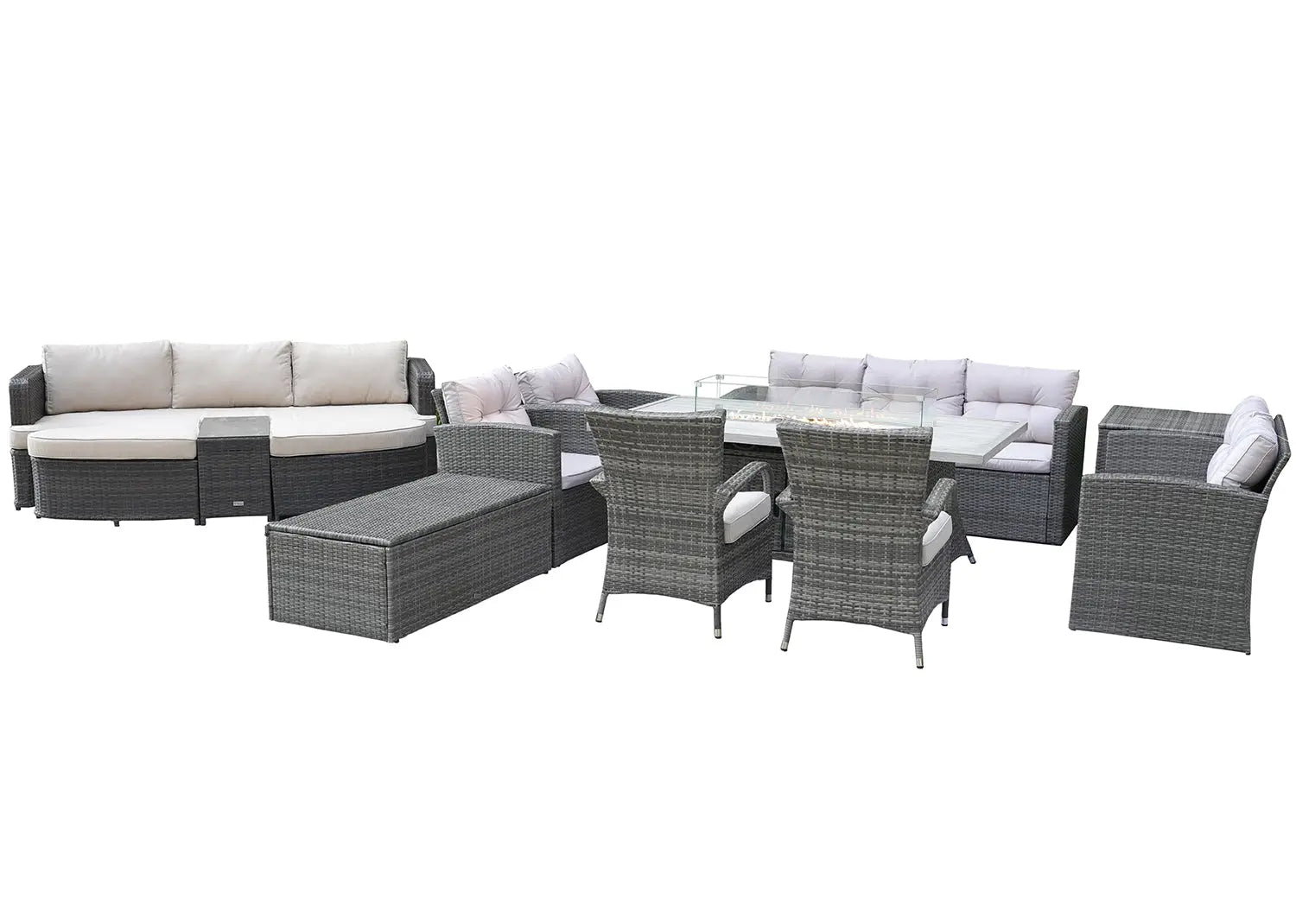 Eleven Piece Gray Wicker Multiple Chairs Seating Group With Fire Pit And Table Homeroots Outdoor