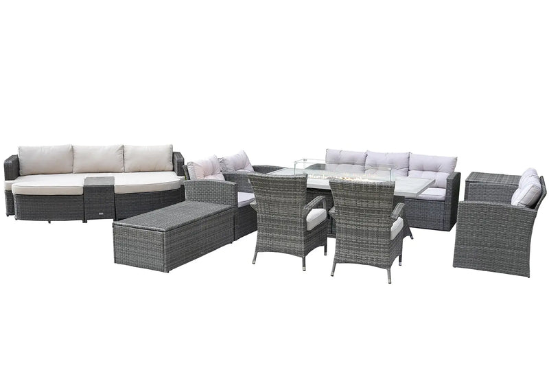 Eleven Piece Gray Wicker Multiple Chairs Seating Group With Fire Pit And Table Homeroots Outdoor