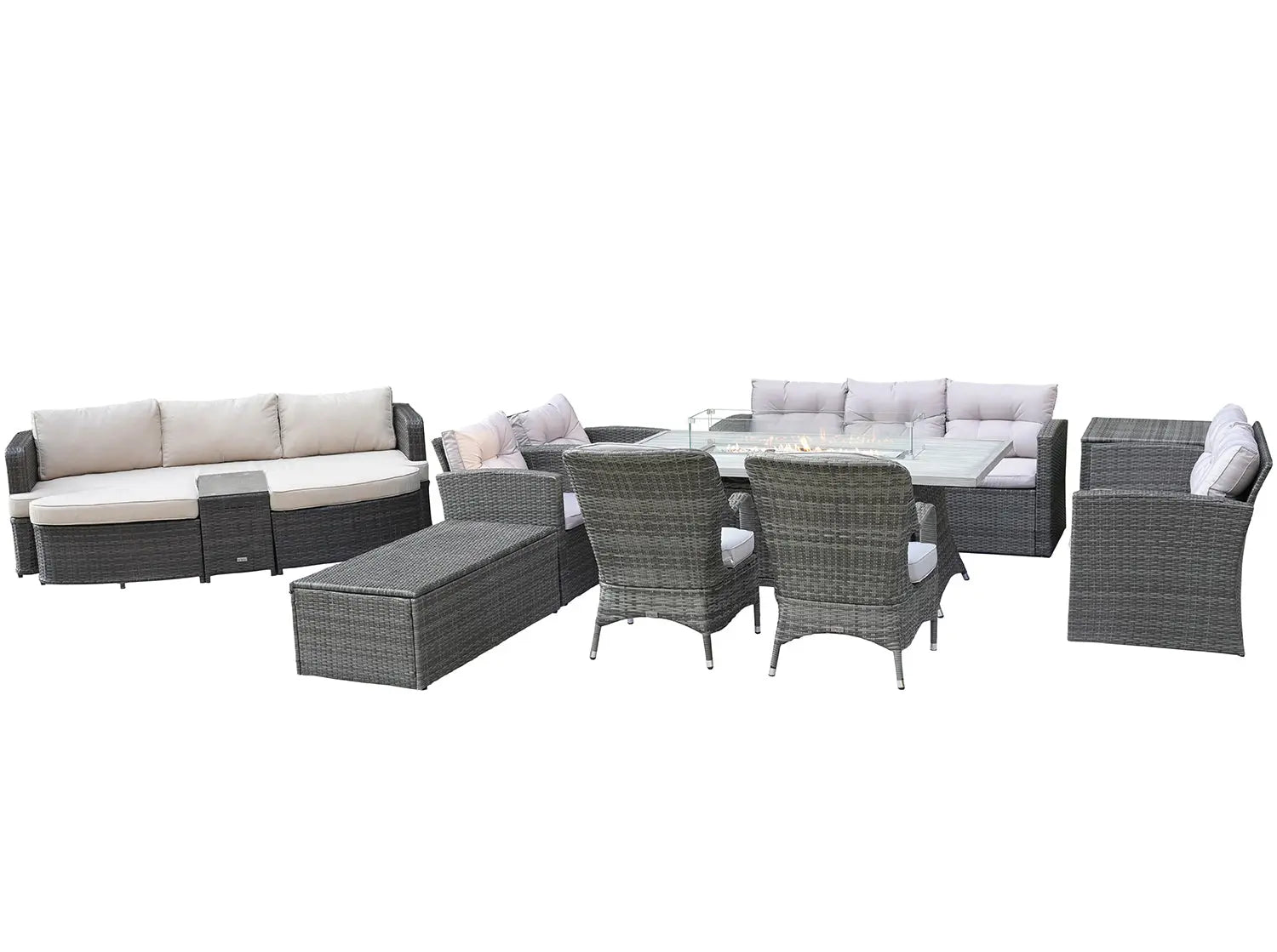 Eleven Piece Gray Wicker Multiple Chairs Seating Group With Fire Pit And Table Homeroots Outdoor