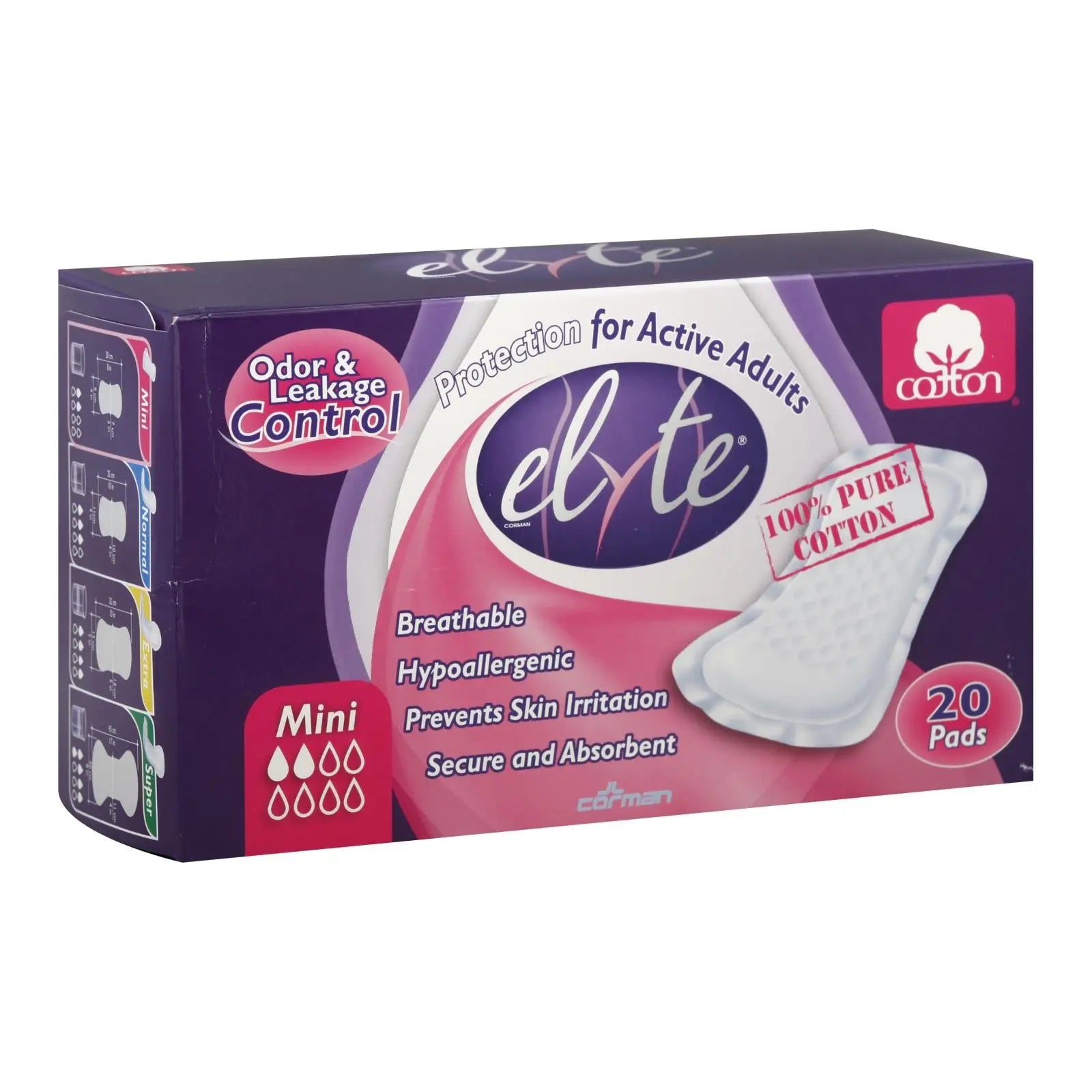 Elyte Light Cotton Incontinence Pads - Mini - 4 In X 8 In - 20 Pack - GreatEagleInc