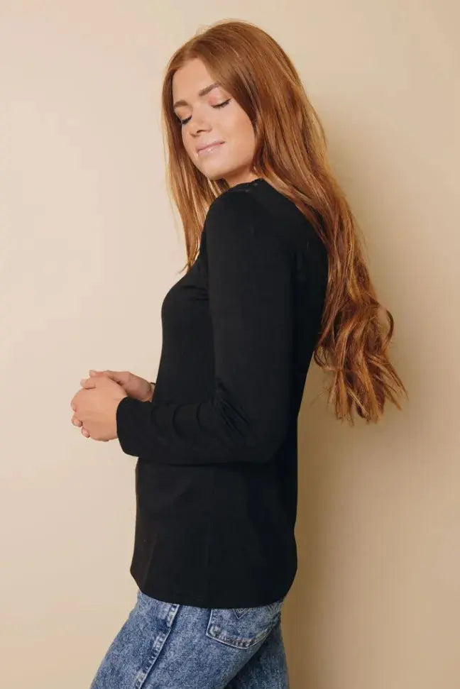 Emmerson Lace Buttoned Long Sleeve Top Stay Warm in Style