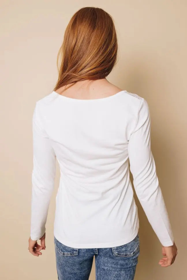 Emmerson Lace Buttoned Long Sleeve Top Stay Warm in Style
