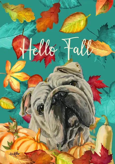 English Bull Dog - Hippie Hound Studios Fall Leaves  House and Garden Flags Best of Breed
