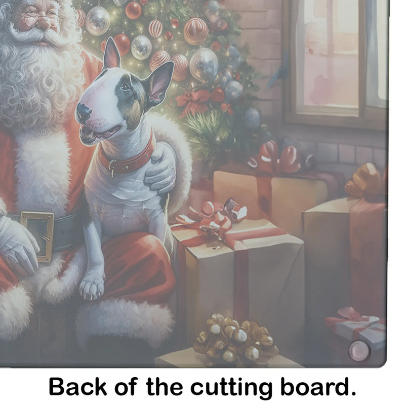 English Bull Terrier and Santa Claus Glass Cutting Board Caroline's Treasures