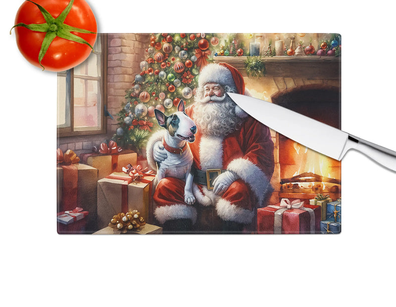 English Bull Terrier and Santa Claus Glass Cutting Board Caroline's Treasures