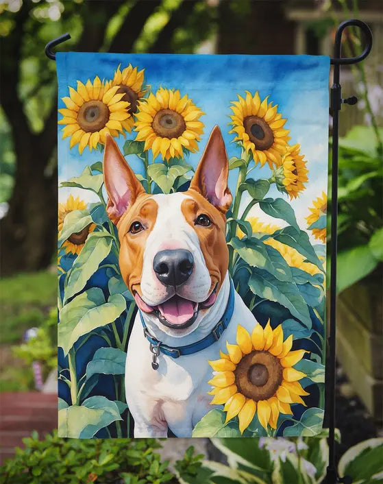 English Bull Terrier in Sunflowers Garden Flag Caroline's Treasures