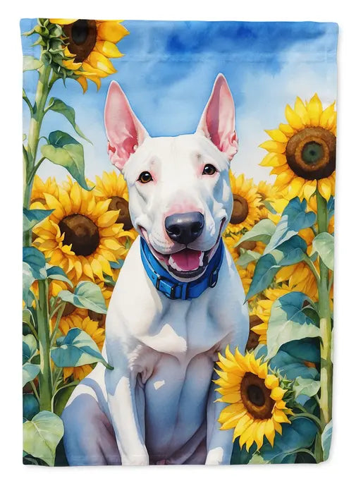 English Bull Terrier in Sunflowers Garden Flag Caroline's Treasures