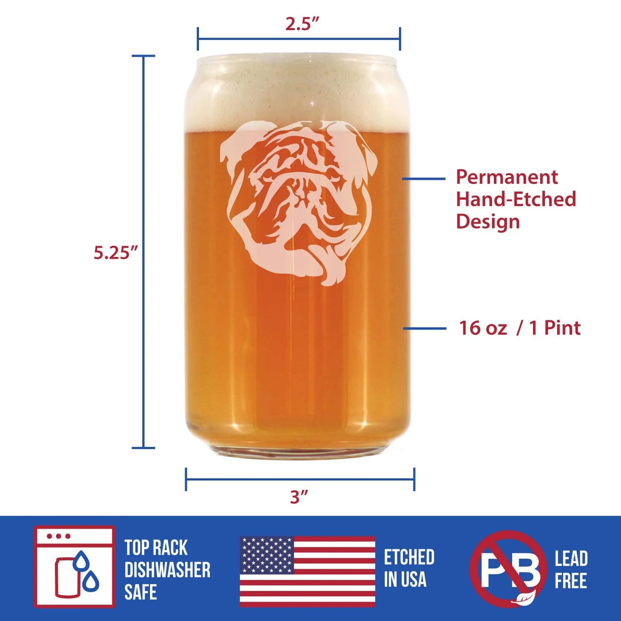 English Bulldog Beer Can Pint Glass - Bulldog Dogs Gifts Bevvee