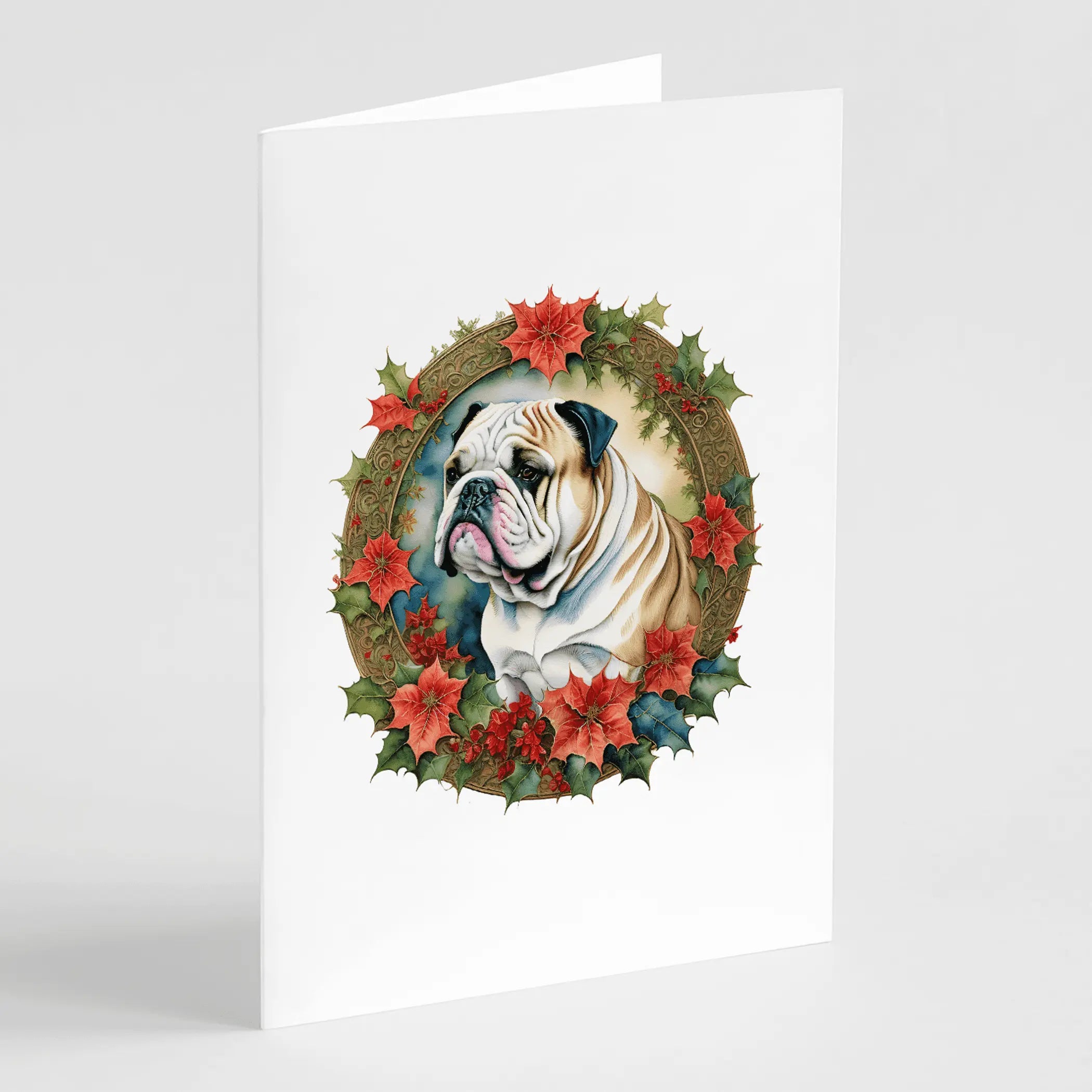 English Bulldog Christmas Flowers Greeting Cards Pack of 8 Caroline's Treasures