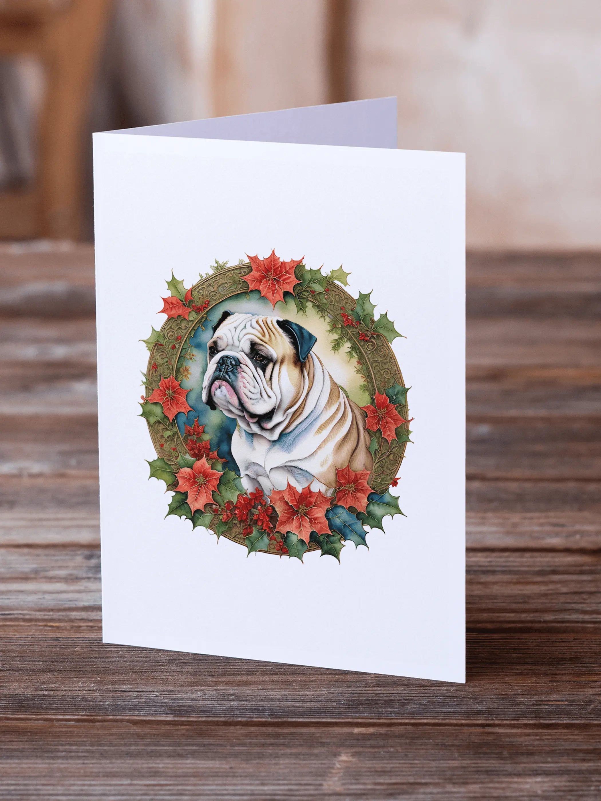 English Bulldog Christmas Flowers Greeting Cards Pack of 8 Caroline's Treasures