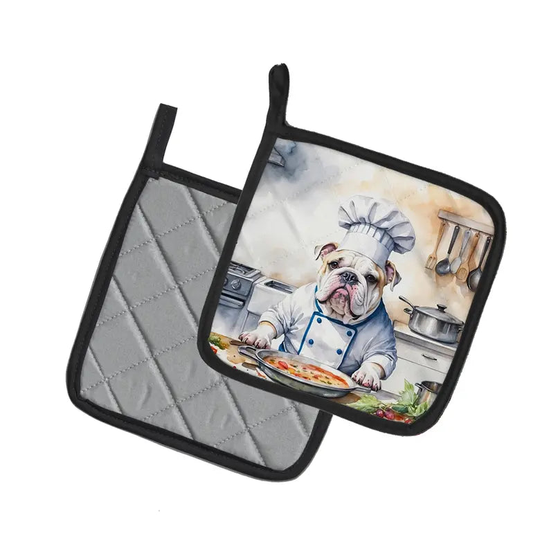 English Bulldog The Chef Pair of Pot Holders Caroline's Treasures