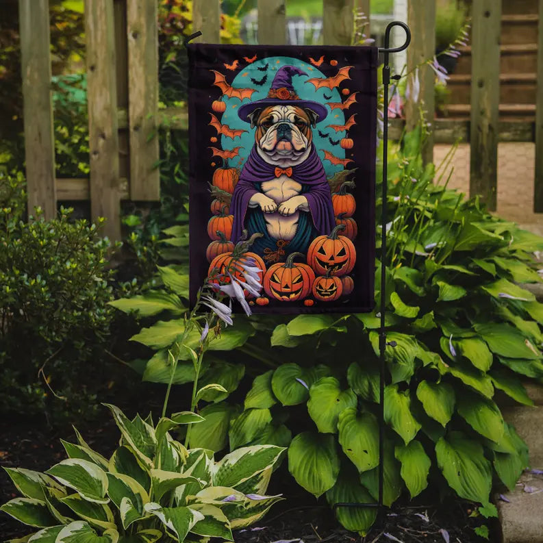 English Bulldog Witchy Halloween Garden Flag Caroline's Treasures