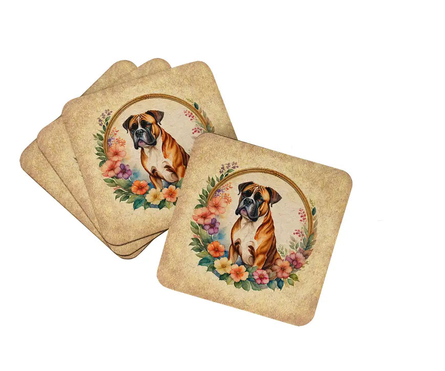 English Bulldog and Flowers Foam Coasters Caroline's Treasures