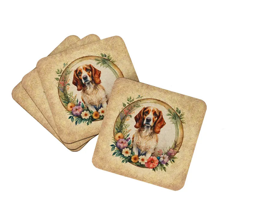 English Bulldog and Flowers Foam Coasters Caroline's Treasures