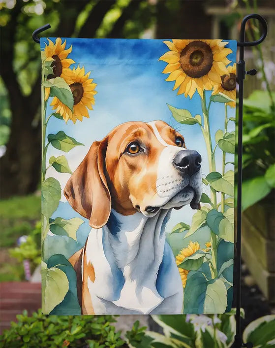 English Foxhound in Sunflowers Garden Flag Caroline's Treasures