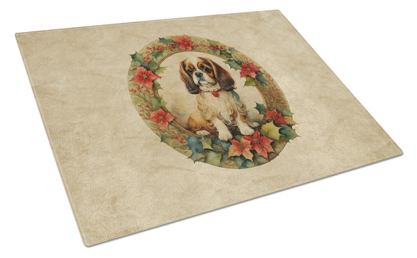 English Toy Spaniel Christmas Flowers Glass Cutting Board Caroline's Treasures