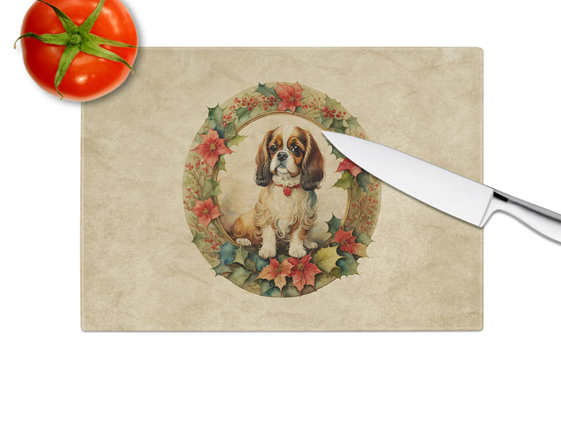 English Toy Spaniel Christmas Flowers Glass Cutting Board Caroline's Treasures