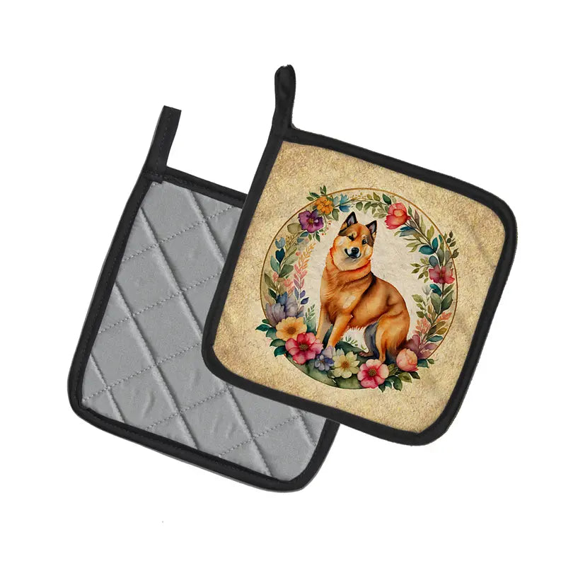 Entlebucher Mountain Dog and Flowers Pair of Pot Holders Caroline's Treasures